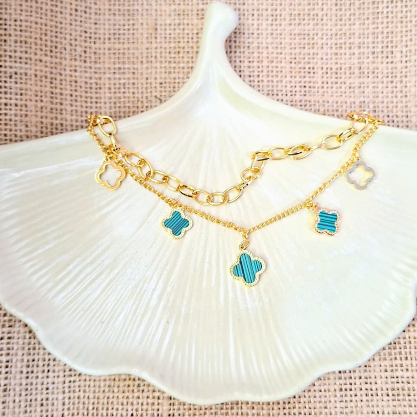 2 Layer Jade Charm Clover Bracelet