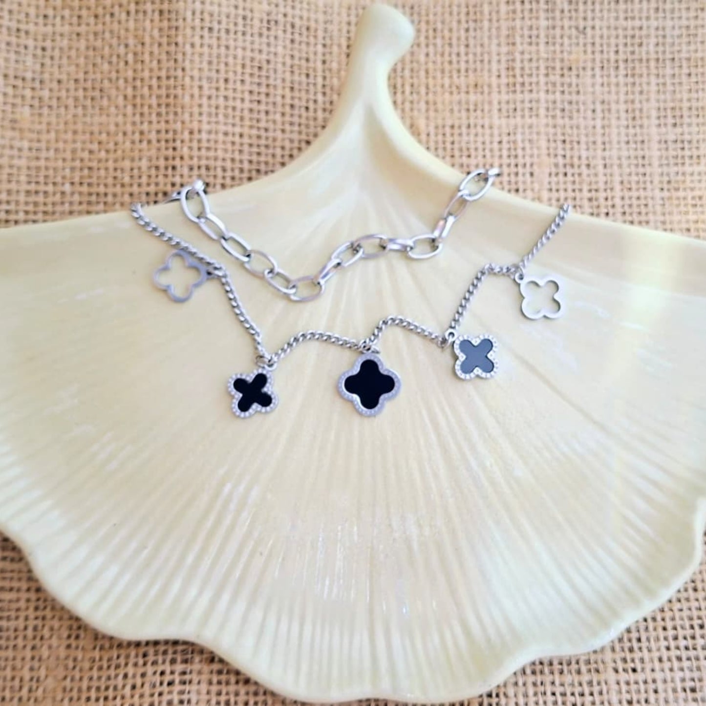 2 Layer Silver Clover Bracelet