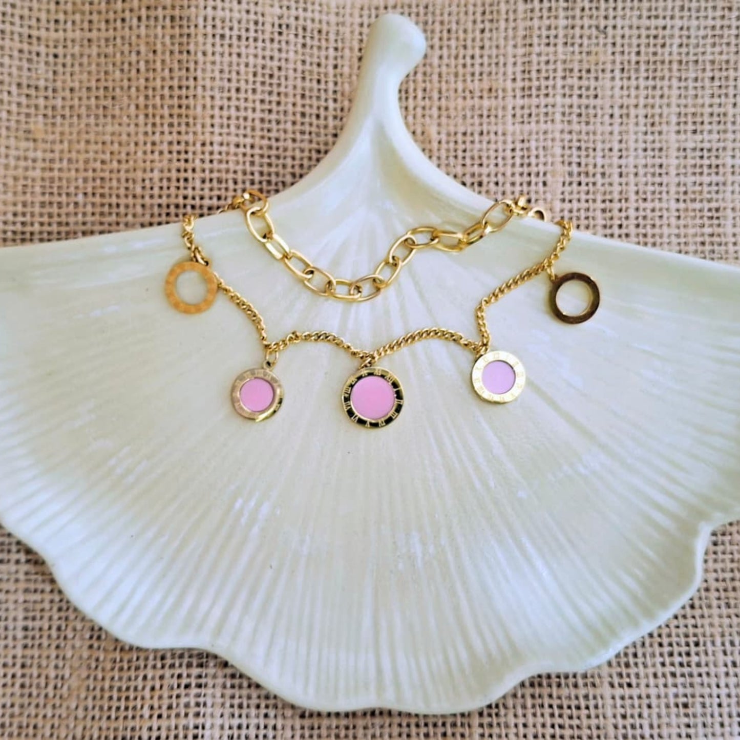 Pink Roman Bloom 2 Layer Bracelet